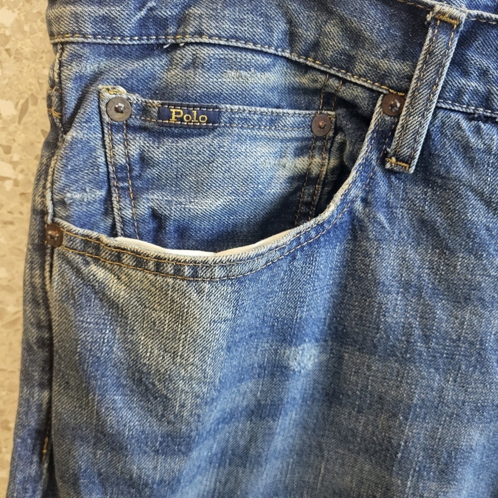 Polo Ralph Lauren Varick Slim Straight Mens Jeans 38x32 Medium Wash Distressed - Picture 9 of 14
